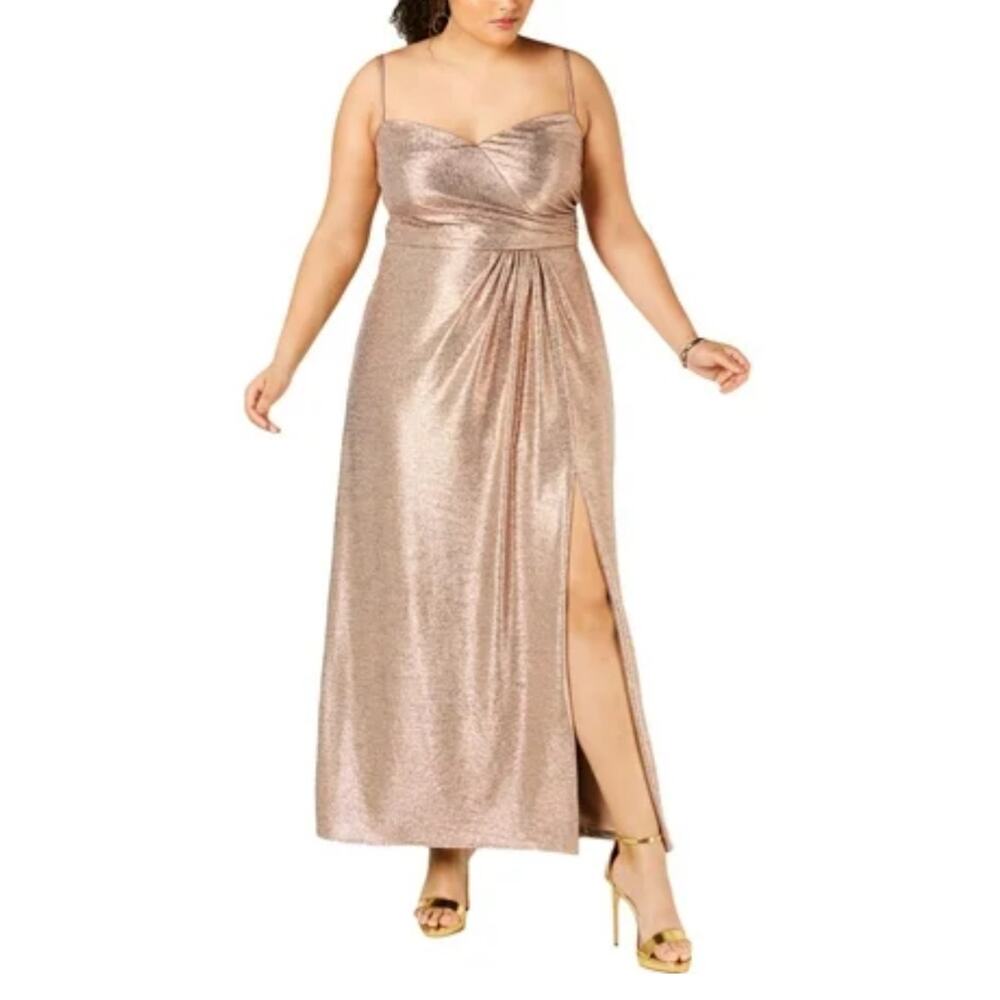Nightway Rose Gold Evening Gown Metallic Sleeveless A-Line Long Dress Size 14W